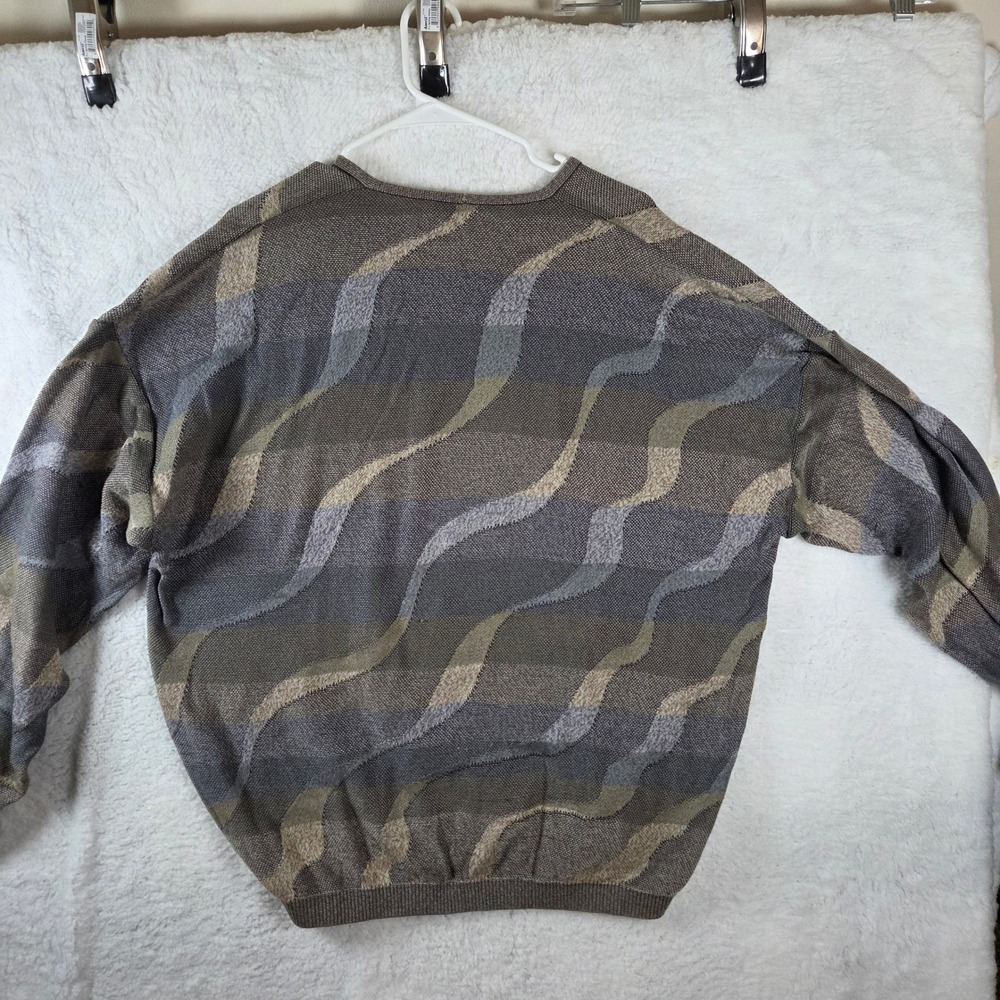 St‎ Croix Shop Mens XL V Neck Grandpa Sweater Geometric Pattern Long Sleeve